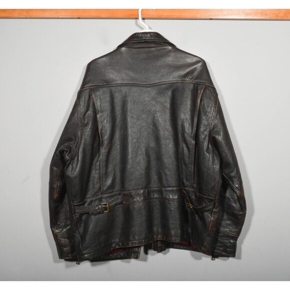 Vintage Structure Heavy Brown Leather Zip Up Car Driving Coat Jacket Sz XL - Picture 7 of 8
